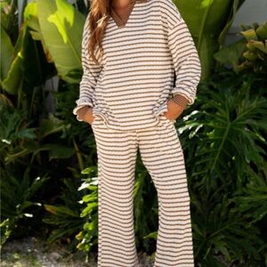Le Due Sorelle Boutique Brown and White Striped Joggers